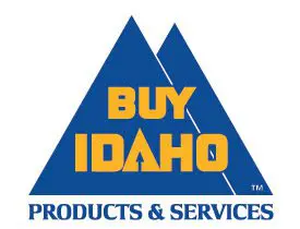 Logo with two blue triangles and 'BUY IDAHO' text.