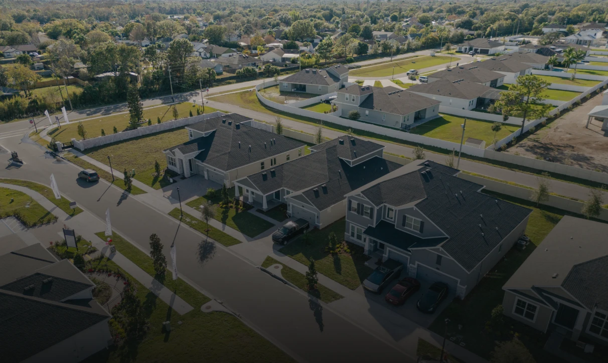 Aerial view of suburban neighborhood
